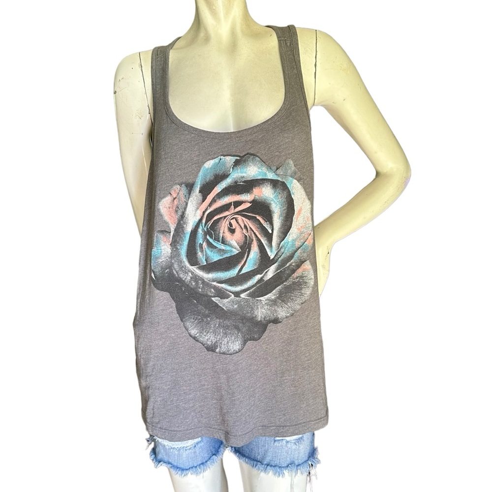 Torrid Gray Racerback Tank Top with Red & Blue Rose Print Size 0 or Large
